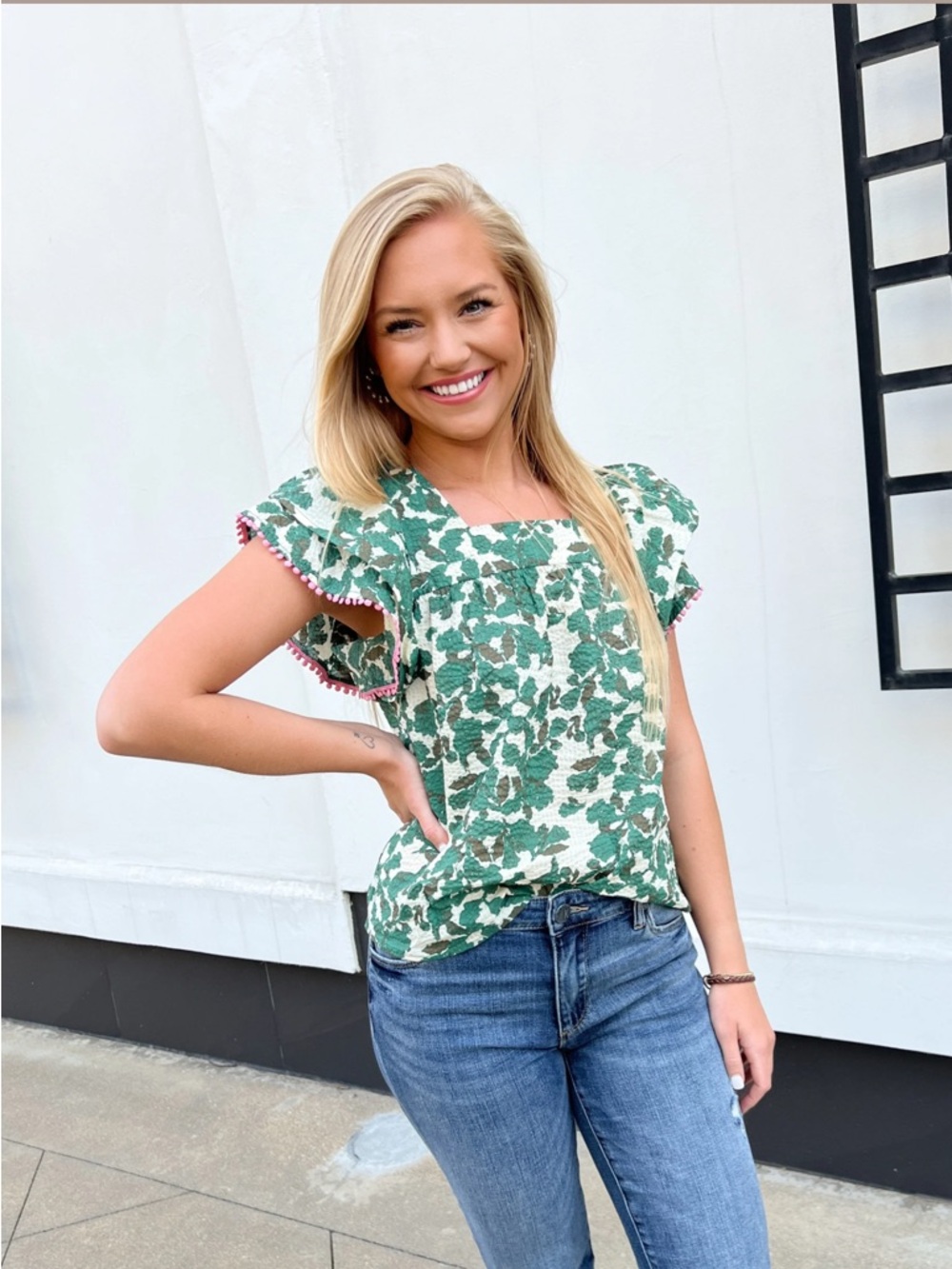 New With Tags THML Textured Square Neck Top Sz M